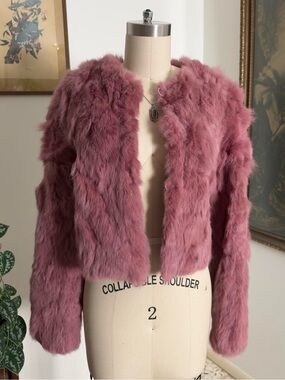 Vintage early 2000s Bebe pink genuine rabbit fur cropped jacket